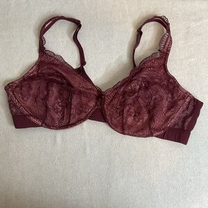 Cacique Unlined Lace Burgundy Bra Size‎ 44C